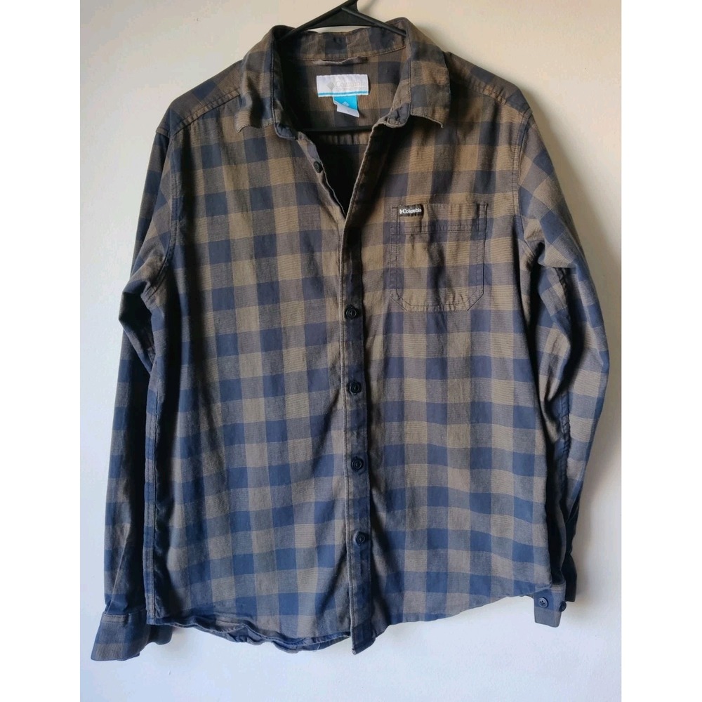 COLUMBIA Men's Button Front Shirt Black & Khaki‎ Checks Long Sleeve Size Medium